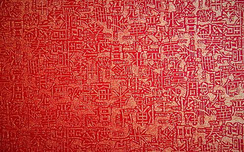 red and brown kanji script wallpaper, red, labels, background, China, Japan, texture, characters, Golden, HD wallpaper HD wallpaper