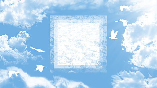 небо, синее, облака, вода, птицы, солнечные лучи, цифровое искусство, лето, HD обои HD wallpaper