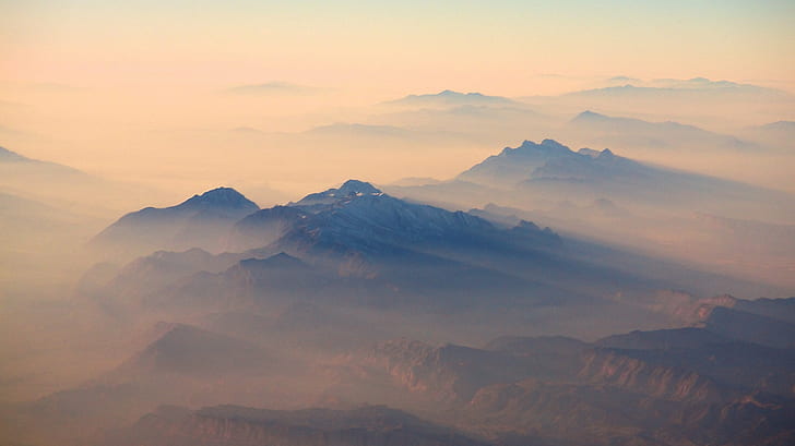 flygfoto av dimmigt berg, iranskt, iranskt, iranskt, dimma, utforskat, flygfoto, dimmigt, berg, Afghanistan, Kabul, gator, vinter, natur, solnedgång, bergstopp, landskap, natur, dimma, soluppgång - Gryning, utomhus, Asien, himmel, bergskedja, morgon, HD tapet