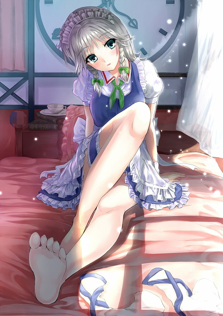 anime character illustration, Touhou, Izayoi Sakuya, feet, HD wallpaper