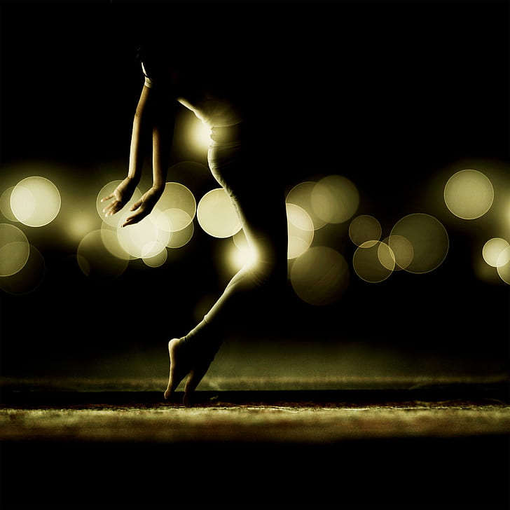 noche bokeh contraluz silueta bailando, Fondo de pantalla HD