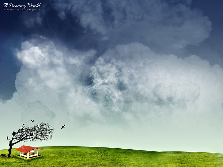 clouds, tree, Dreamy World, HD wallpaper