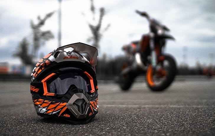 Motorcycle, KTM, supermoto, helmet, HD