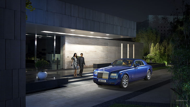 coche, Rolls-Royce Phantom, coches azules, Fondo de pantalla HD