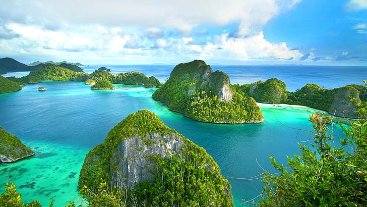 Остров Море Океан Обои Фон Раджа Ампат Запад Папуа Индонезия, HD обои