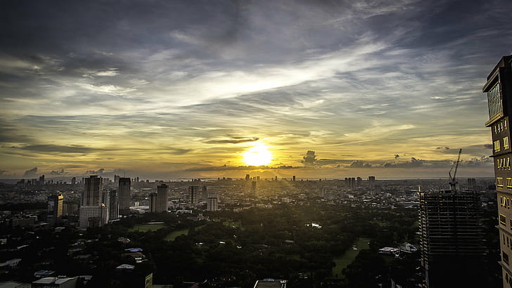 Aerial photography of city near body of water during golden hour, manila, manila, Skies, Manila, Aerial photography, city, body of water, golden hour, pasig, sunset, sky, cityscape, skyscraper, urban Skyline, architecture, downtown District, urban Scene, dusk, asia, HD wallpaper