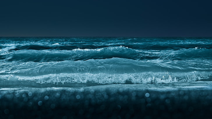 водоем, вода, море, волны, ночь, HD обои