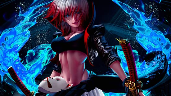 anime, Anime Girl Katana Warrior, gadis anime, katana, Wallpaper HD HD wallpaper