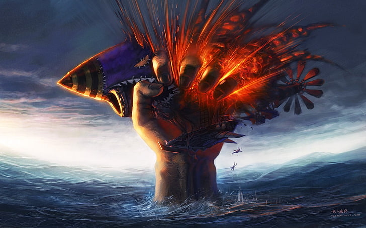 illustrazione della mano e del razzo, World of Warcraft, Zeppelin, fantasy art, videogiochi, Sfondo HD