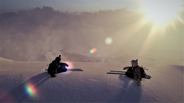 drone quadcopter blanco y negro, empinado, nieve, montañas, videojuegos, esquí, Fondo de pantalla HD