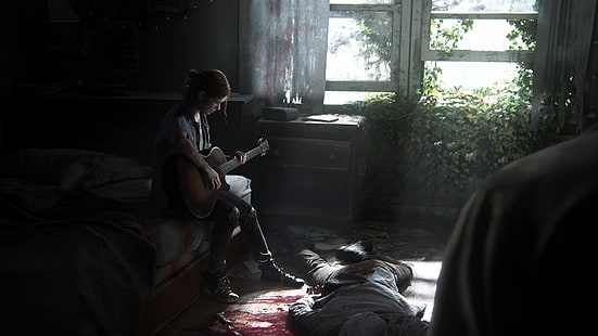 woman playing guitar wallpaper, The Last of Us Part 2, The Last of Us 2, video games, Ellie, HD wallpaper HD wallpaper