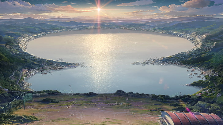 lake under golden hour, Makoto Shinkai , Kimi no Na Wa, anime, HD wallpaper