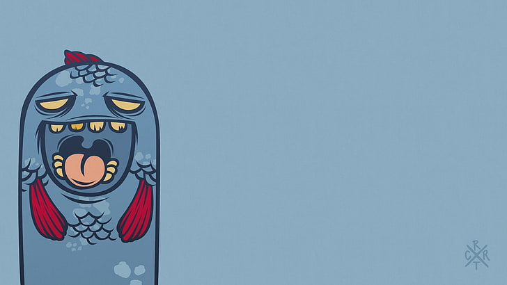 ilustracja niebiesko-czerwona ryba, rysunek, ryba, emocje, szczęście, Tapety HD