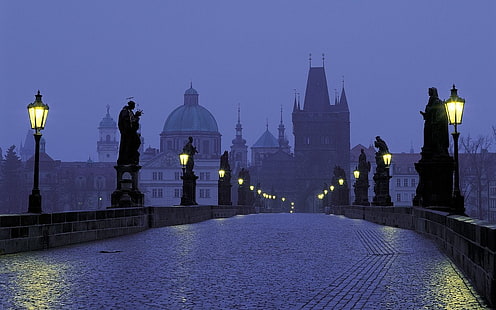 серый бетонный мост, Прага, Чехия, HD обои HD wallpaper