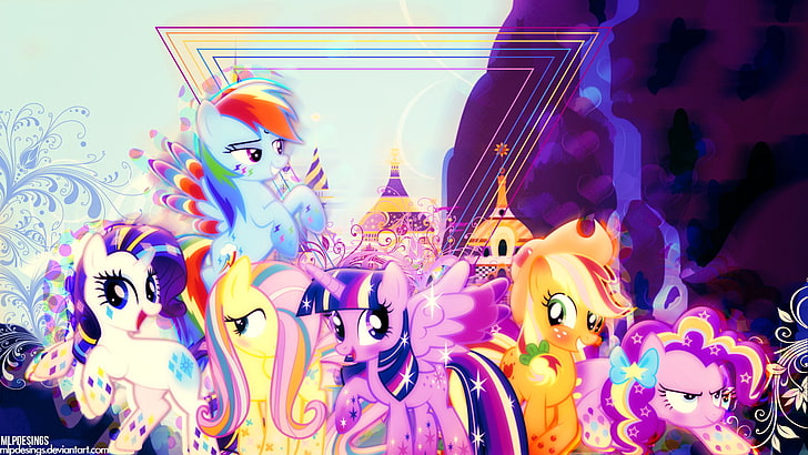 รายการโทรทัศน์ My Little Pony: Friendship is Magic, Applejack (My Little Pony), Fluttershy (My Little Pony), My Little Pony, Pinkie Pie, Princess Twilight Sparkle, Rainbow Dash, Rarity (My Little Pony), Twilight Sparkle, Vector, วอลล์เปเปอร์ HD