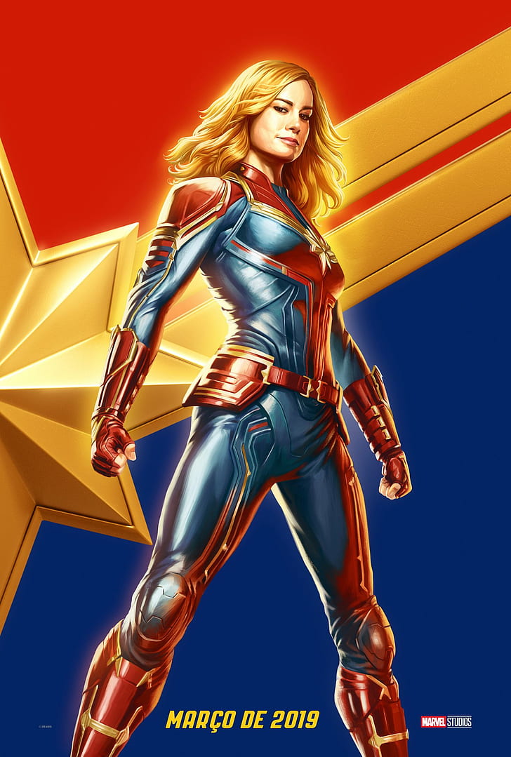 Kapten Marvel, Marvel Cinematic Universe, Marvel Comics, Brie Larson, wanita, 2019 (Tahun), berambut pirang, pahlawan super, Carol Danvers, Wallpaper HD, wallpaper seluler