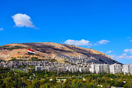 2016, 다마스커스, 깃발, 정원, 녹색, 산, qassioun, 9 월, 가짜, 하늘, 시리아, HD 배경 화면 HD wallpaper