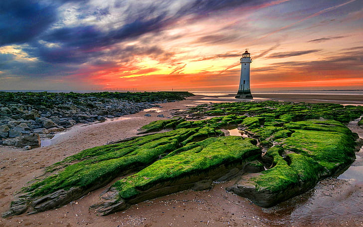 Sunset New Brighton Lighthouse в Обединеното кралство Desktop Wallpaper Hd за мобилни телефони и лаптопи 2560 × 1600, HD тапет