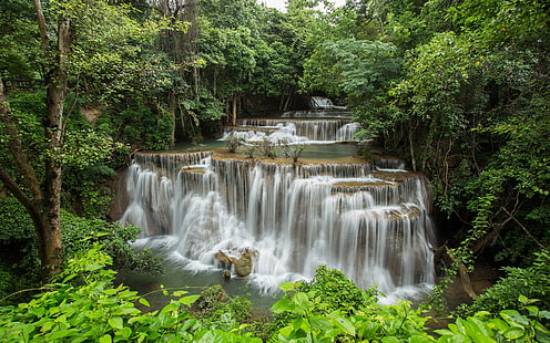 Rio Kwai Erawan Cascade Waterfall Província de Kanchanaburi Tailândia 4k wallpapers para o seu celular 3840 × 2400, HD papel de parede HD wallpaper