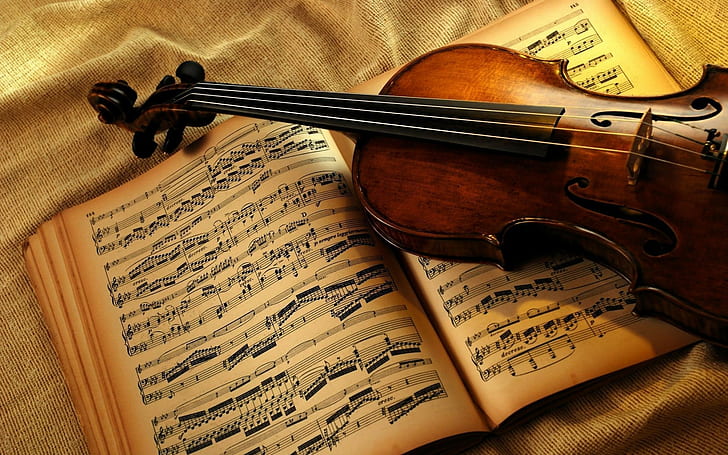 цигулка, музика, музикални ноти, музикален инструмент, HD тапет