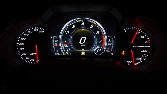 velocímetro negro Chevrolet Corvette, panel, velocímetro, dispositivos, corbeta, Fondo de pantalla HD HD wallpaper