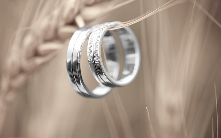 two silver-colored rings, stones, rings, reflection, HD wallpaper