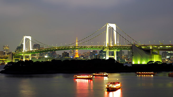 ponte, fiume, città, Tokyo, Rainbow Bridge, Sfondo HD