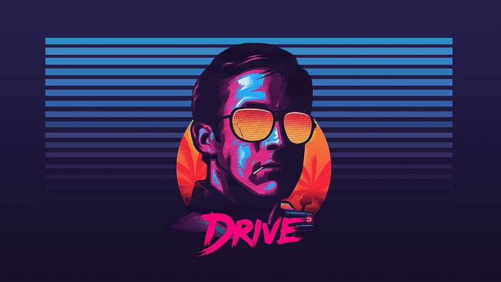 Poster Drive, Drive, Ryan Gosling, occhiali da sole, New Retro Wave, Sfondo HD