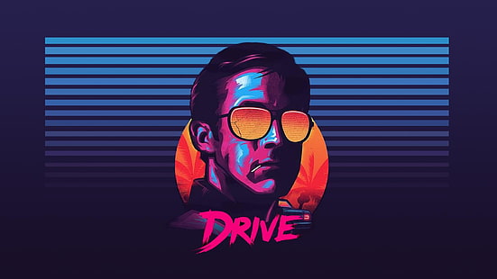 Poster drive, Drive, Ryan Gosling, kacamata hitam, New Retro Wave, Wallpaper HD HD wallpaper