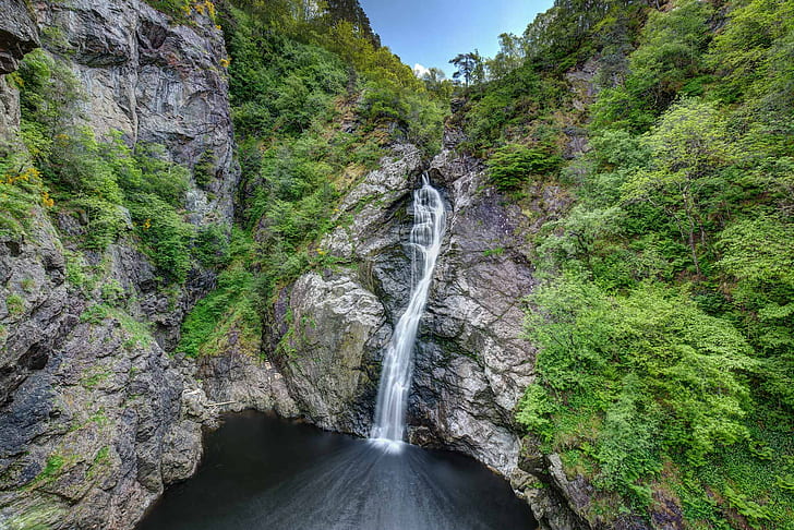 timelapse photography of waterfalls, Falls of Foyers, timelapse photography, waterfalls, Loch Ness, nature, waterfall, river, forest, mountain, stream, landscape, scenics, water, rock - Object, outdoors, HD wallpaper