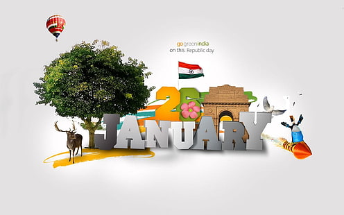 Go Green India กราฟิก 26 มกราคมเทศกาล / วันหยุดเทศกาลอินเดียวันสาธารณรัฐ, วอลล์เปเปอร์ HD HD wallpaper