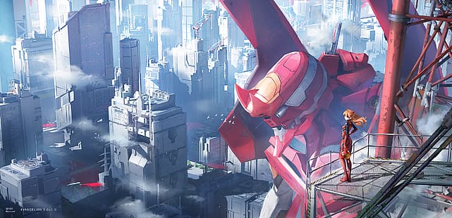 Neon Genesis Evangelion, anime, animeflickor, EVA Unit 02, Asuka Langley Soryu, Qosic, HD tapet HD wallpaper