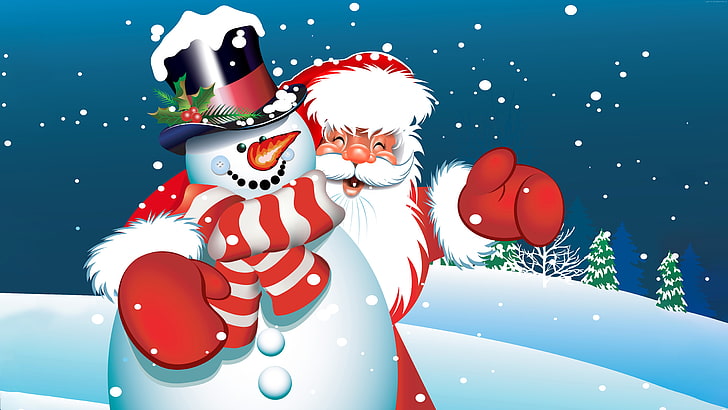 Christmas, New Year, Santa Claus, snowman, HD wallpaper