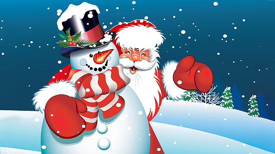 Natal, Ano Novo, Papai Noel, boneco de neve, HD papel de parede HD wallpaper