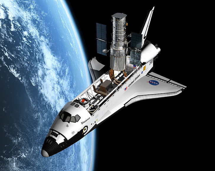 Mission de la navette spatiale, vaisseau spatial blanc de la NASA, 3D, Espace, États-Unis, NASA, navette, découverte, Fond d'écran HD