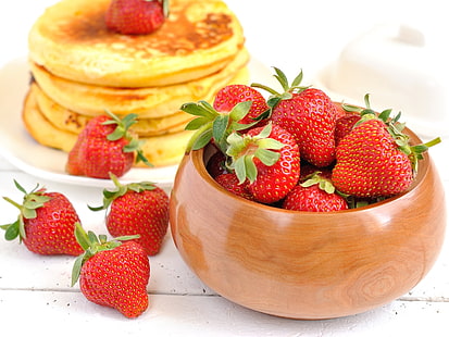 Makanan, stroberi, pancake berry, Makanan, Strawberry, Berry, Pancake, Wallpaper HD HD wallpaper