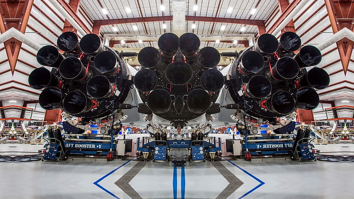 синий автомобиль, Falcon Heavy, SpaceX, ракета, космонавтика, HD обои