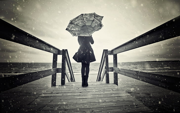 женщины на природе, модель, женщины, зонт, дождь, плащ, HD обои