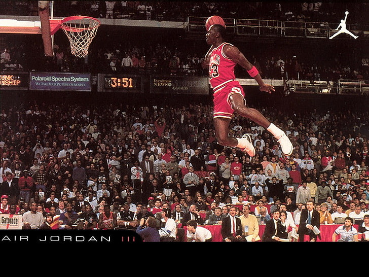 Michael Jordan, pria, olahraga, bola basket, Michael Jordan, Chicago Bulls, lompat, legenda, Air Jordan, NBA, lingkaran, merah, Wallpaper HD