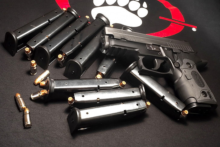 pistol semi-otomatis hitam, pistol, amunisi, Blackwater, Wallpaper HD