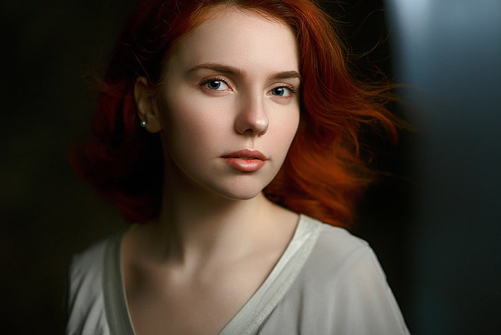 rudowłosy, Pavel Cherepko, kobiety, portret, proste tło, Tapety HD