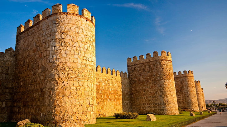 historic site, medieval architecture, history, fortification, avila, muralla de avila, walls of avila, spain, HD wallpaper
