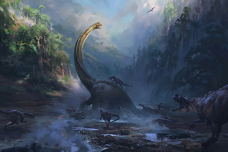 نيكولاي ليتفينينكو ، عمل فني ، ديناصورات، خلفية HD HD wallpaper