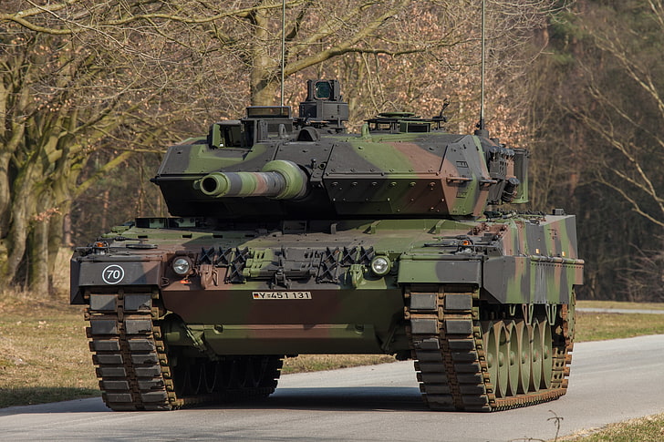 carro armato di battaglia mimetico verde, nero e marrone, carro armato, combattimento, leopardo, 2A7, Sfondo HD