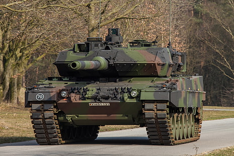 зелен, черен и кафяв камуфлажен боен танк, танк, бой, Leopard, 2A7, HD тапет HD wallpaper
