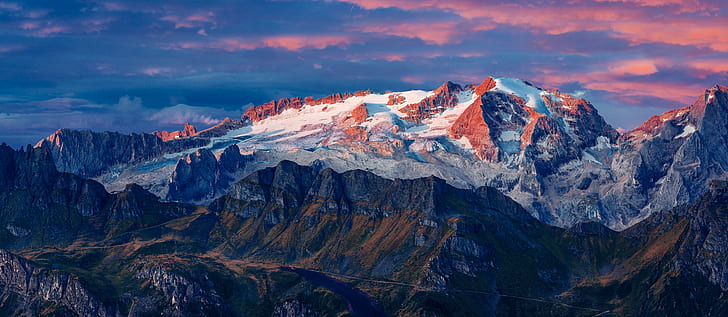 mountains, glacier, summit, marmolada glacier, colfosco, italy, HD wallpaper