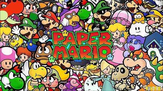 Mario, Kertas Mario, Bowser, Goomba, Luigi, Princess Daisy, Princess Peach, Rosalina (Mario), Toadette (Mario), Wallpaper HD HD wallpaper