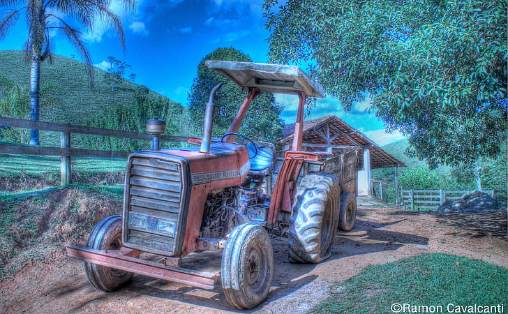 Mr. Rusty, orange tractor painting, Nature, Landscape, tractor, old, rust, rusty, hdr, HD wallpaper
