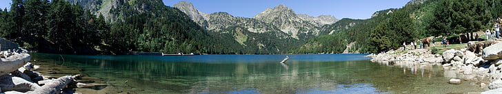 lac, danau, monitor, montagne, pegunungan, multi, banyak, layar, rangkap tiga, Wallpaper HD