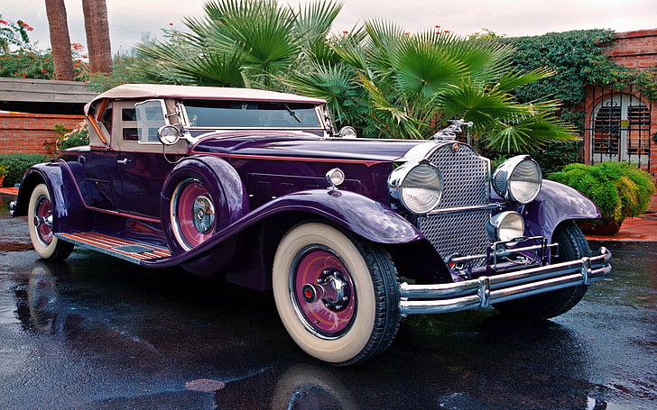 รถสีม่วงคลาสสิก Packard รถวินเทจสีม่วง Oldtimer ยานพาหนะ, วอลล์เปเปอร์ HD
